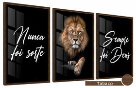 Quadros Decorativos Kit 3 Moldura e Vidro Leão Sorte Deus