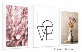 Quadros Decorativos Kit 3 Moldura e Vidro Love Suave Rosa
