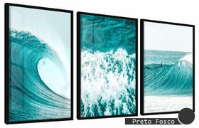 Quadros Decorativos Kit 3 Moldura e Vidro Onda e Mar Quadros Decorativos Kit 3 Moldura e Vidro Onda e Mar