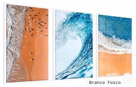 Quadros Decorativos Kit 3 Moldura e Vidro Ondas do Mar