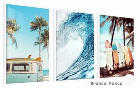 Quadros Decorativos Kit 3 Moldura e Vidro Ondas Surf Vintage