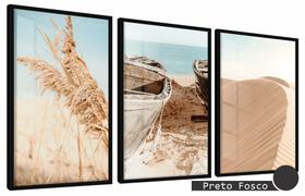 Quadros Decorativos Kit 3 Moldura e Vidro Paisagem Seca
