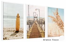 Quadros Decorativos Kit 3 Moldura e Vidro Pier Surf Praia