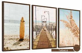 Quadros Decorativos Kit 3 Moldura e Vidro Pier Surf Praia
