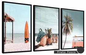Quadros Decorativos Kit 3 Moldura e Vidro Praia Divertido