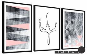Quadros Decorativos Kit 3 Moldura e Vidro Romântico Abstrato