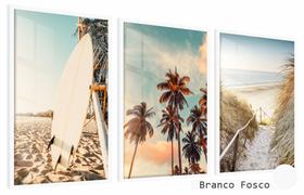 Quadros Decorativos Kit 3 Moldura e Vidro Sol Praia e Mar