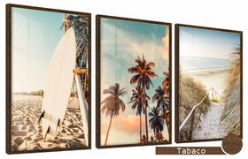 Quadros Decorativos Kit 3 Moldura e Vidro Sol Praia e Mar