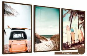Quadros Decorativos Kit 3 Moldura e Vidro Vibe Praia e Surf