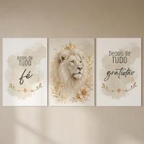 Quadros Decorativos Kit 3 Peças Boho Leão Fácil Instalação - Quadros Decorativos Kit 3 Peças Boho Leão Fácil Instalação -