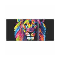 Quadros Decorativos Leão Colorido 3 peças 60x40