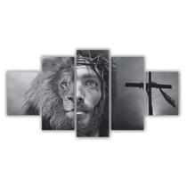 Quadros Decorativos Leão Juda E Jesus Faces Preto e Branco