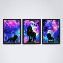 Quadros Decorativos Leões Roxo A4 - 20x30cm