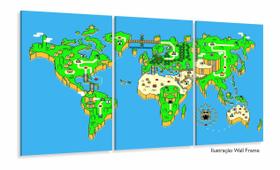 Quadros Decorativos Mapa Mario Bros Jogo Quarto 120x60 3 peças Quadros Decorativos Mapa Mario Bros Jogo Quarto 120x60 3 peças