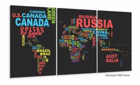 Quadros Decorativos Mapa Mundi Moderno Colorido Sala 120x60 3 peças Quadros Decorativos Mapa Mundi Moderno Colorido Sala 120x60 3 peças