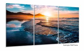 Quadros Decorativos Mar Paisagem Entardecer Sala Hall 120x60 3 peças