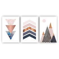 Quadros Decorativos MDF Abstrato Triangulos Marrom E Azul 60x40