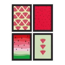 Quadros Decorativos Melancias Moldura Preta 4un 33x43cm Quadros Decorativos Melancias Moldura Preta 4un 33x43cm