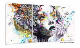 Quadros Decorativos Menina Abstrato Colorido Sala 120x60 3 peças