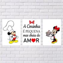 Quadros Decorativos Minnie e Mickey A Cozinha é Pequena Mas Cheia De Amor Cozinheiro Master Chef