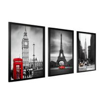 Quadros Decorativos Moldura Cidades Londres Paris Torre Eiffel Nova York Para Sala 40X60 Grande - Líder Molduras