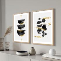 Quadros Decorativos Moldura e vidro branco preto Dourado