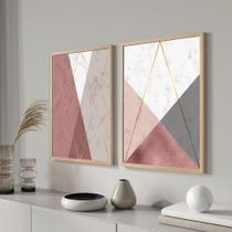 Quadros decorativos Moldura e vidro Rosê Dourado Geometrico