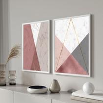 Quadros decorativos Moldura e vidro Rosê Dourado Geometrico