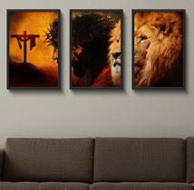 Quadros Decorativos Moldura Madeira 120x60 Cruz Leão Jesus Quadros Decorativos Moldura Madeira 120x60 Cruz Leão Jesus