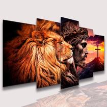 Quadros Decorativos Mosaico Cristo, Leão Cruz no Morro