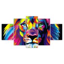 Quadros Decorativos Mosaico Leão Colorido Sala Quarto + cores - x4adesivos