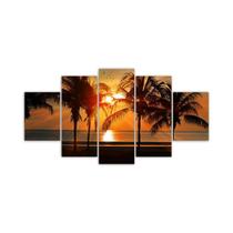 Quadros Decorativos Mosaico MDF Por do Sol Coqueiros 115x60cm