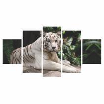 Quadros Decorativos Mosaico MDF Tigre Branco na Floresta 115x60cm