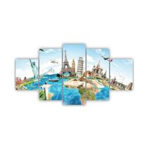 Quadros Decorativos Mosaico MDF Viagem ao Mundo 115x60cm - X4 Adesivos