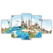 Quadros Decorativos Mosaico MDF Viagem ao Mundo 115x60cm - x4adesivos
