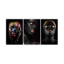 Quadros Decorativos Mosaico Mulhere Negras Maquiagem Colorida 60x40 - x4adesivos