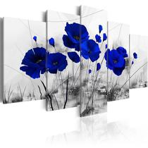 Quadros decorativos mosaico sala flores azuis rosas azul de 5 peças - KyMe