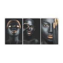 Quadros Decorativos Mulhere Negras Maquiagem Dourada 180X60 - X4adesivos