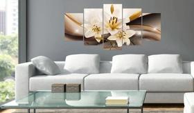 Quadros Decorativos Orquídea Branca Dourada 5 Pçs