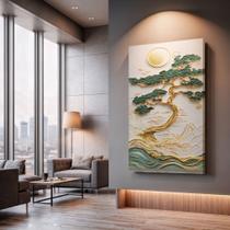 Quadros Decorativos Paisagem Oriental 90x60 Moderno Luxo Sala Quarto Escritório Quadros Decorativos Paisagem Oriental 90x60 Moderno Luxo Sala Quarto Escritório