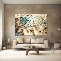 Quadros Decorativos para Quarto Sala 130x90 Planta Floral Bege Marrom Verde Grande Escritório Hall