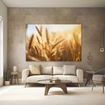 Quadros Decorativos para Quarto Sala 130x90 Trigo Bege Marrom Paisagem Horizontal Grande Escritório Hall