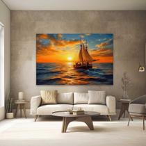 Quadros Decorativos para Quarto Sala Arte Pintural Barco Por do Sol Grande Escritório Hall