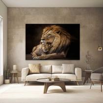 Quadros Decorativos para Quarto Sala Leão Leoa Família Horizontal Grande Escritório Hall