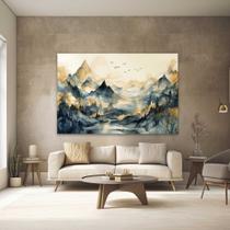 Quadros Decorativos para Quarto Sala Paisagem Abstrato Montanhas Azul Bege Grande Escritório Hall Tamanho:130x90