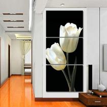 quadros decorativos para sala 3 peças flores tulipas brancas decoraçao - KyMe