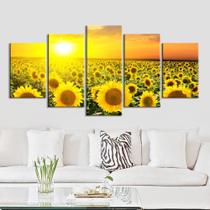 quadros decorativos para sala 5 peças girassol amarelos flor