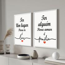 Quadros Decorativos para Sala Cozinha Quarto com Moldura Conjunto kit 2 branco Frases Home