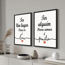 Quadros Decorativos para Sala Cozinha Quarto com Moldura Conjunto kit 2 branco Frases Home