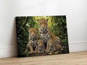 Quadros Decorativos para Sala Quarto Familia Onca 2 Filhotes 90x60 Linha Premium IMpresso nas Laterais